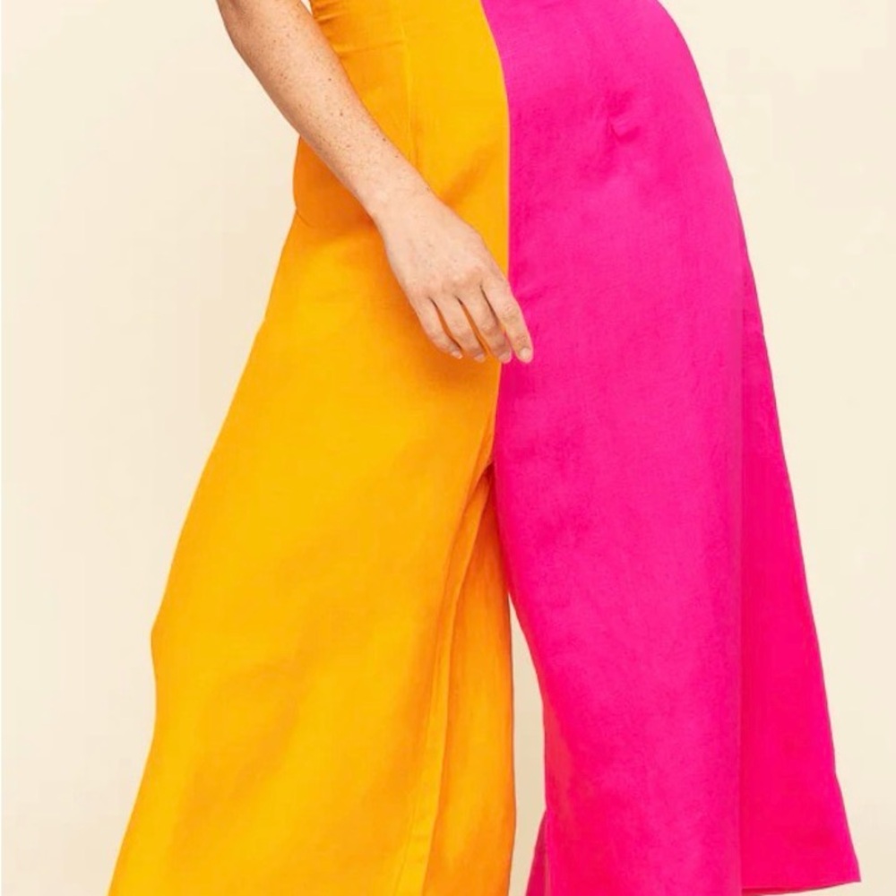 Colorblock Wide-Leg Jumpsuit - Pink & Orange